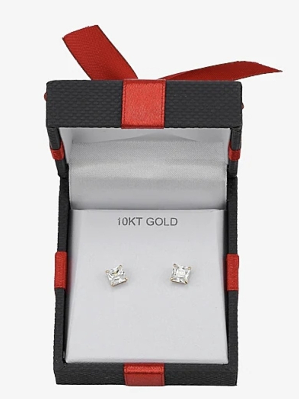 10KT Gold Princess-Cut Cz Stud Earrings - Clear/Clear